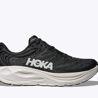 Quarter turn view Men's HOKA Footwear style name Gaviota 6 XWide in color Black/ White. Sku: 1171936-BWHT