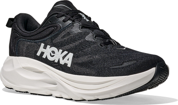 Quarter turn view Women's HOKA Footwear style name Gaviota 6 XWide in color Black/ White. Sku: 1171937-BWHT